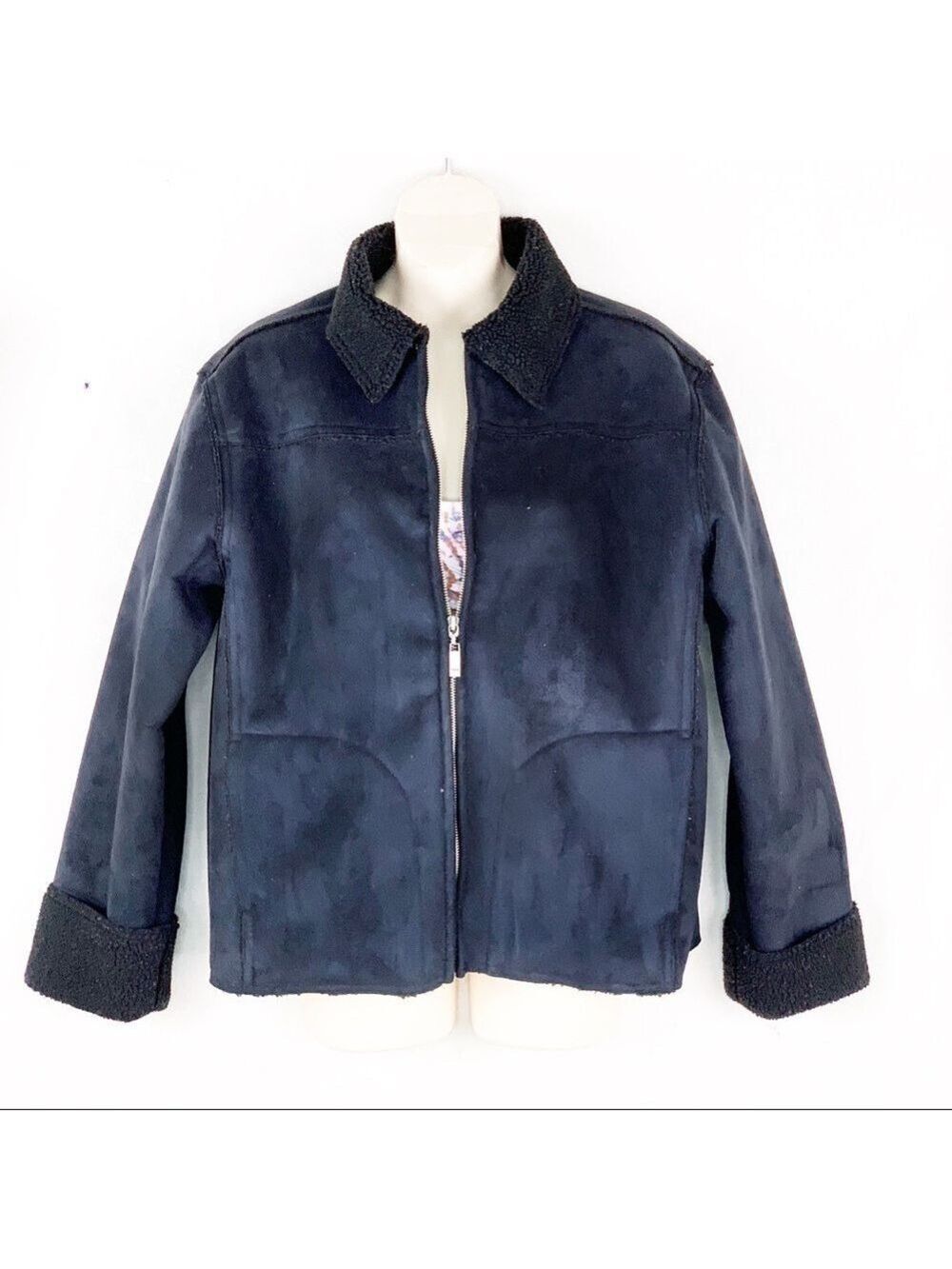 EUC-VINTAGE Izod Suede FauxFur Lined Sherpa Jacket